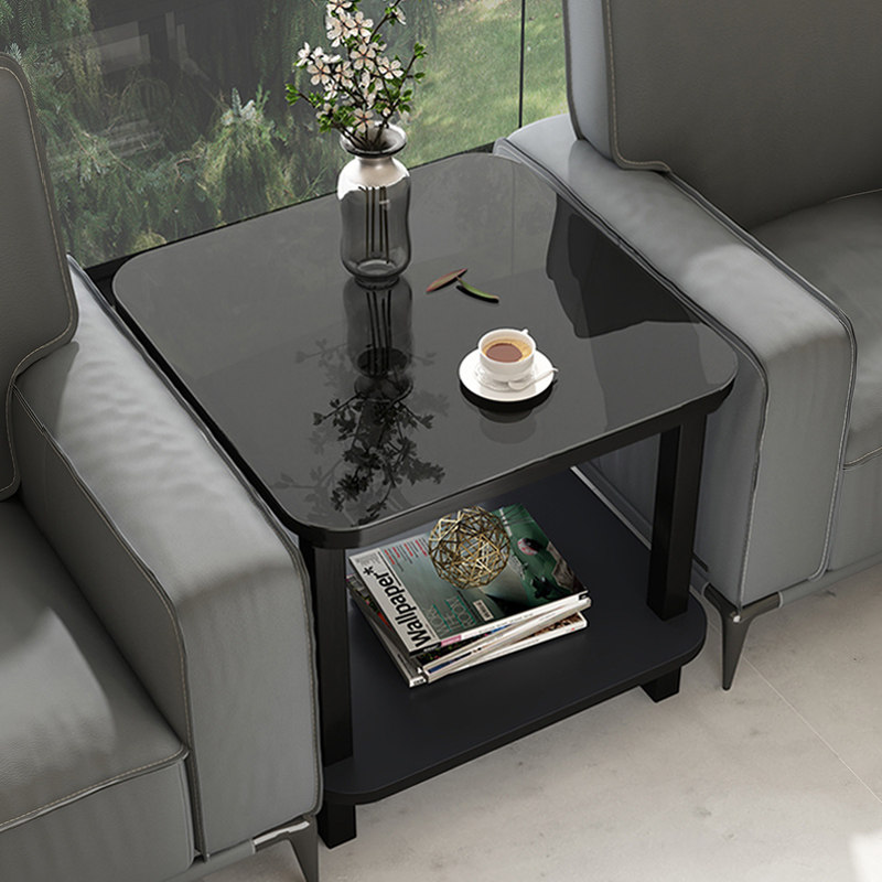 单人沙发中间茶几办公室沙发茶桌正方形方桌小型钢化玻璃边几角几