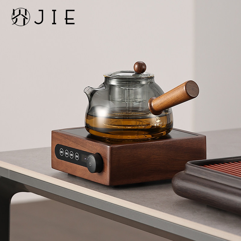 2024新款家用小型胡桃木黑晶炉纯钛煮茶壶玻璃煮茶电热烧水壶围炉