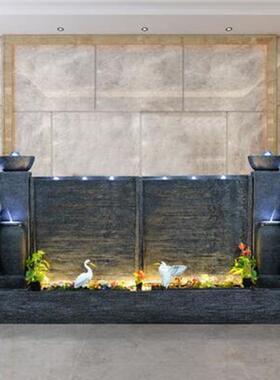 大欧式假山流水喷泉客厅公司别墅隔断庭院鱼池造景水幕墙屏风摆件