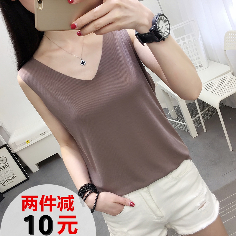 冰丝吊带背心女外穿宽松无痕内搭针织打底胖mm遮肚子X无袖上衣夏