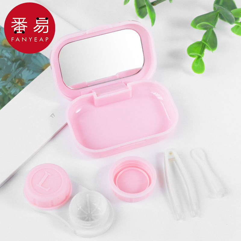 隐形眼镜盒A1vq001-便携透明美瞳盒子收纳盒小可爱带镜子时尚一体