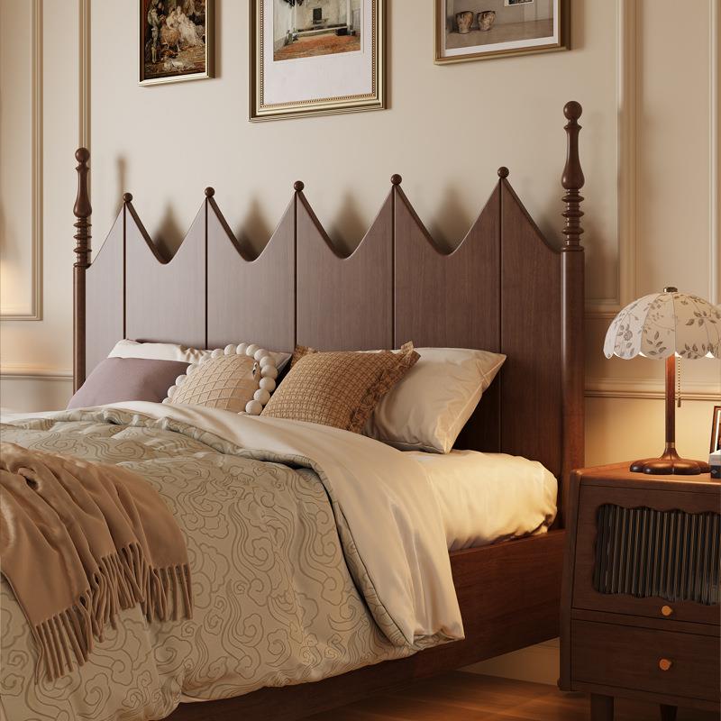 美式实木床主卧大气复古架子床1米8双人胡桃色中古风法式木床家具