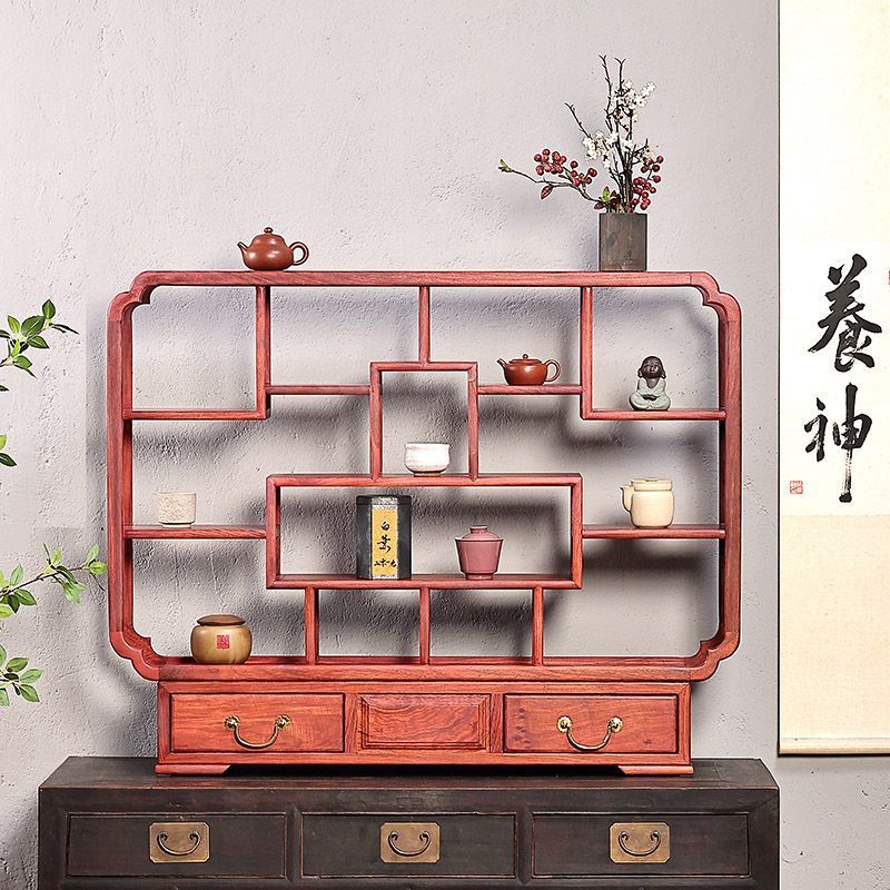 茶具博古架挂墙茶壶茶杯摆件紫砂壶小型壁挂式桌面摆放小置物架子