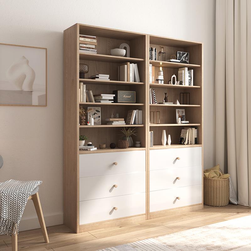 木月书柜书架组合现代简约玻璃门文件柜置物架收纳展示柜原木色