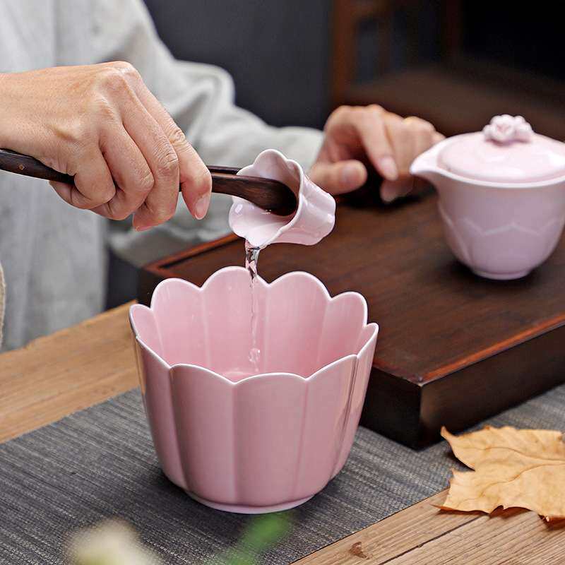 中式简约莲花建水陶瓷茶洗茶渣缸过滤盆家用茶渣桶洗茶器色釉