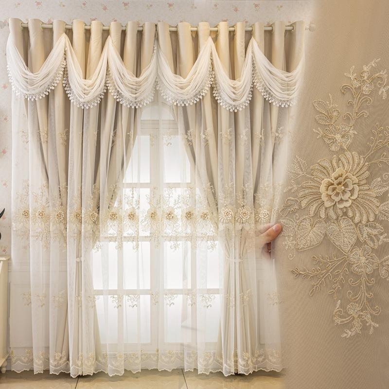 欧式窗帘新款2025高档浮雕遮光布纱一体双层客厅卧室绣花公主风