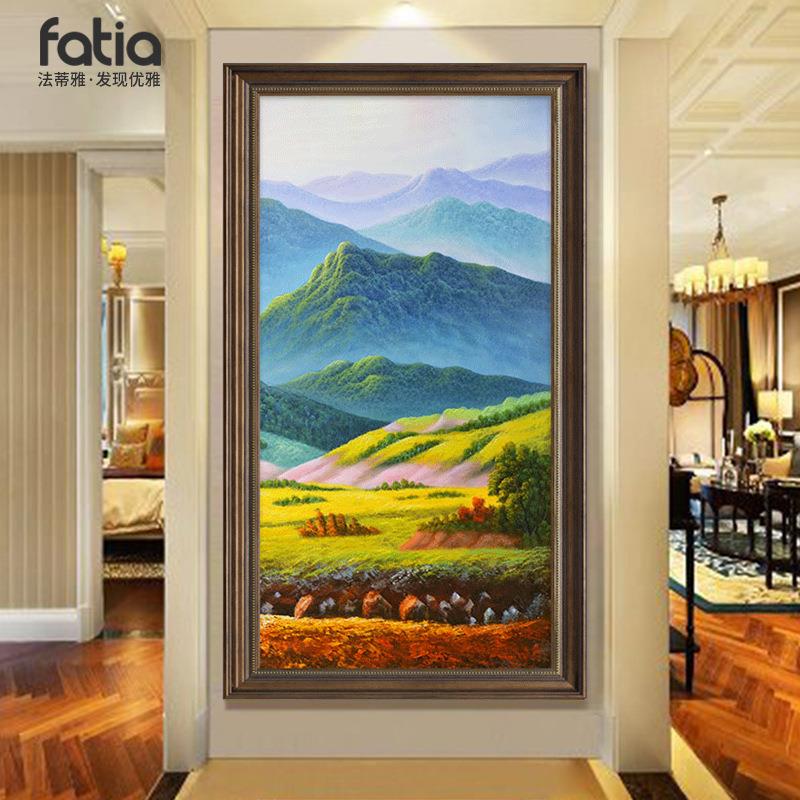 巨人山美式玄关装饰画欧式客厅走廊尽头挂画山水油画竖版过道壁画