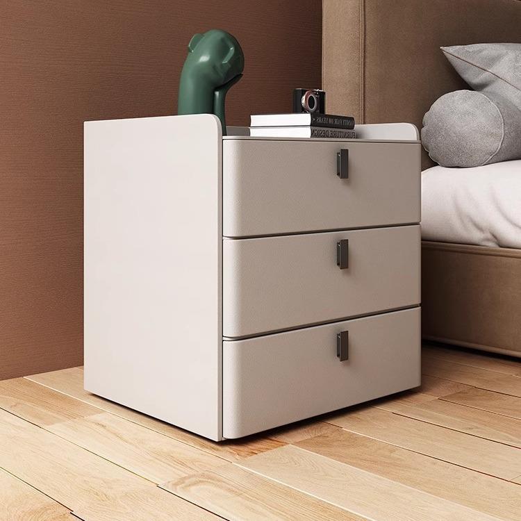 设计师TJWXKQ623床头柜简约现代小型卧室实木轻奢简易床边柜皮质