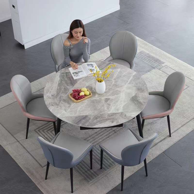 岩板餐桌现代简约轻奢家用小户型饭桌可变圆桌伸缩实木餐桌椅组合