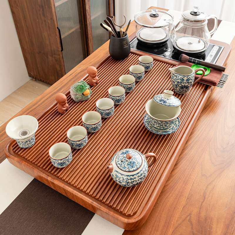 汝窑茶具套装家用陶瓷整套竹木大号茶盘茶台电陶炉功夫玻璃烧水壶
