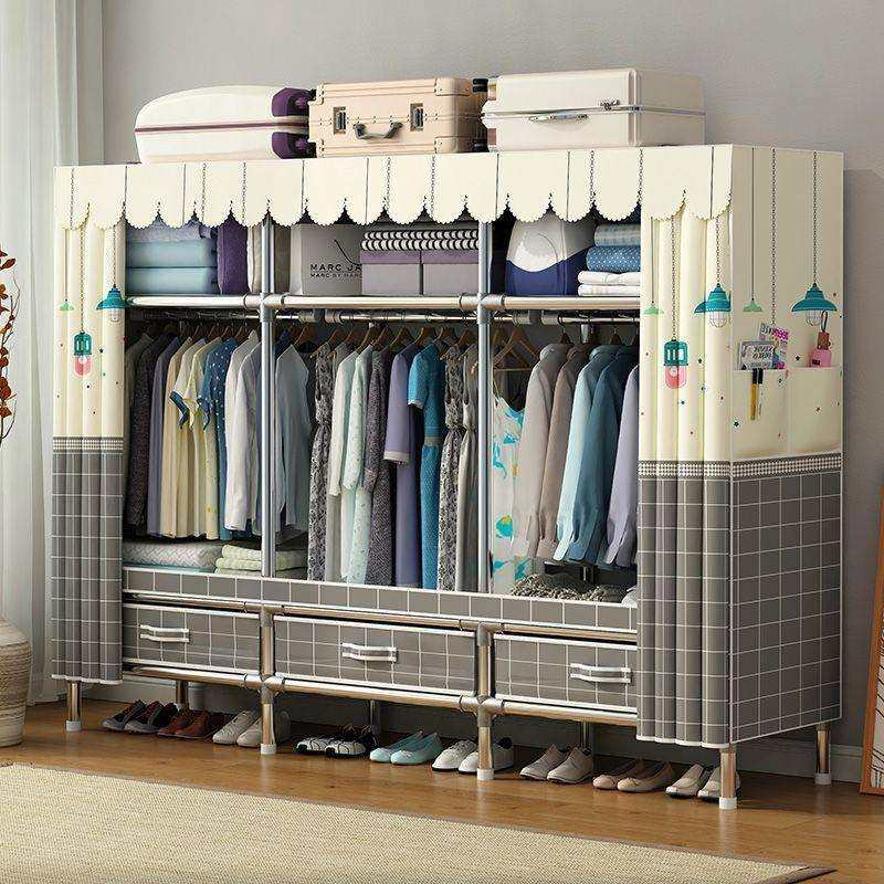 合金加厚简易衣柜家用卧室接头钢管组装加粗加固出租房收纳带抽屉