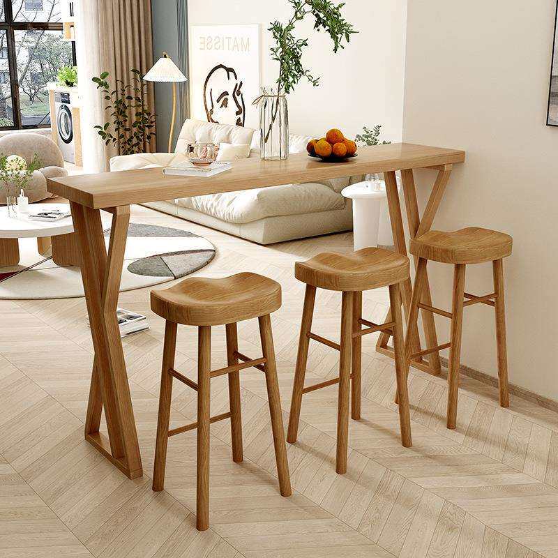 北欧全实木吧台桌家用客厅隔断阳台靠墙高脚桌椅组合原木风长条桌