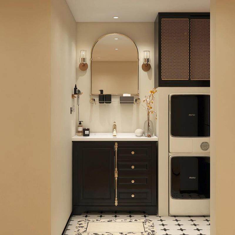 落地柜法式复古浴室柜组合陶瓷一体盆卫生间洗漱台橡胶实木烤漆柜