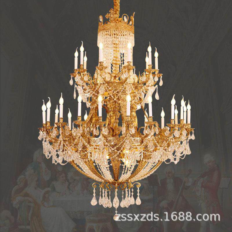 法式全铜吊灯别墅复式楼中空客厅水晶灯欧式奢华跃层大厅蜡烛灯具