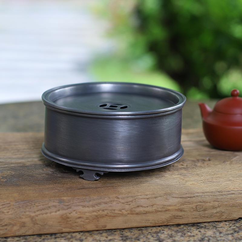 颜吉利传统锡茶盘圆形壶承紫砂壶锡干泡台小茶船茶池潮汕仿古锡器