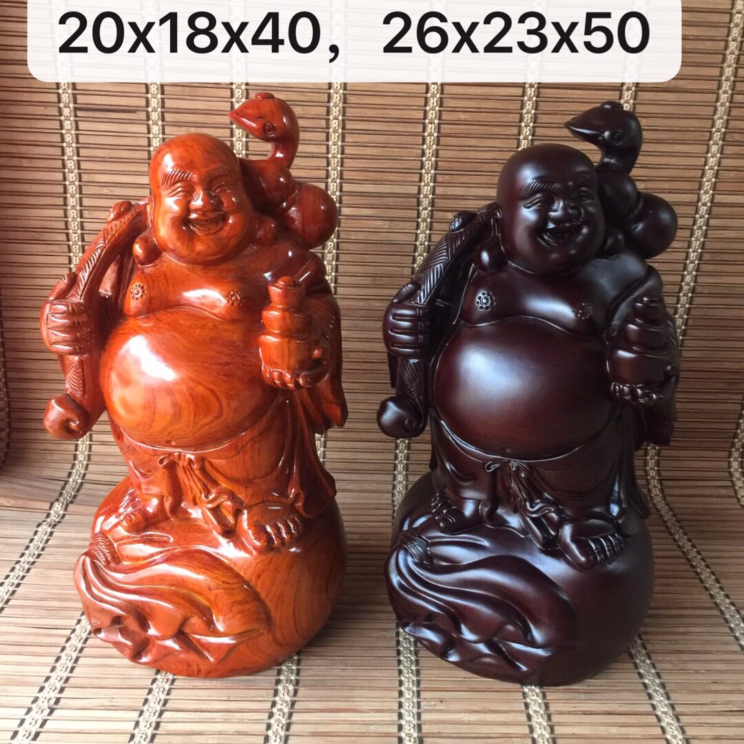 黑檀木布袋拿元宝如意佛摆件笑佛客厅装饰木质工艺品厂家货源批发