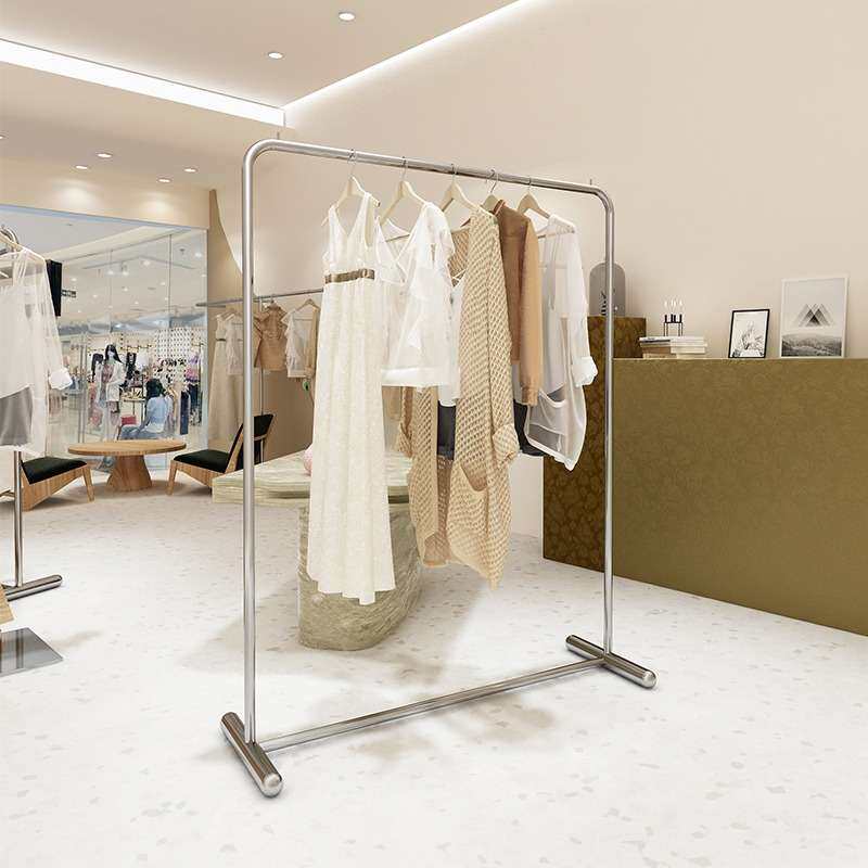 服装店展示架不锈钢女装店货架陈列架童装挂衣架银色落地衣服架子