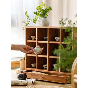 樱桃木茶具实木杯架日式茶架格子多宝格展示柜桌面收纳博古架
