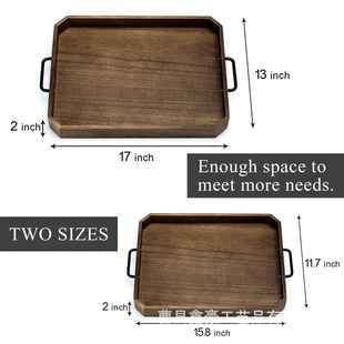 定制木制托盘，客厅浴室装饰水果盘，餐厅茶具胡桃色带把手木盘