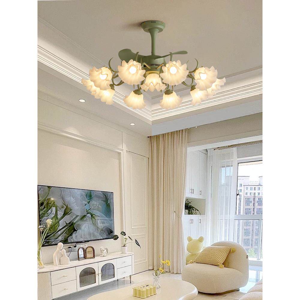 风扇客厅灯吊灯法式奶油风田园朵灯餐花厅d7457吊扇灯电扇全具屋