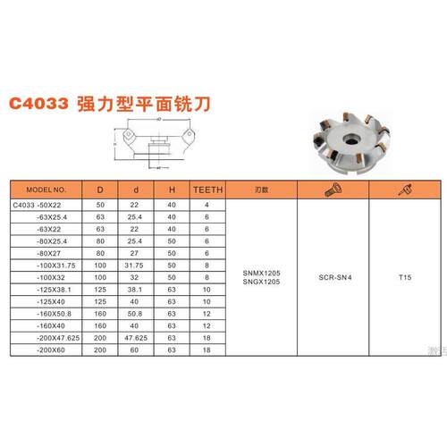 台湾豪力辉C4033强力型平面铣刀C4033-63×25.4强力型平面铣刀