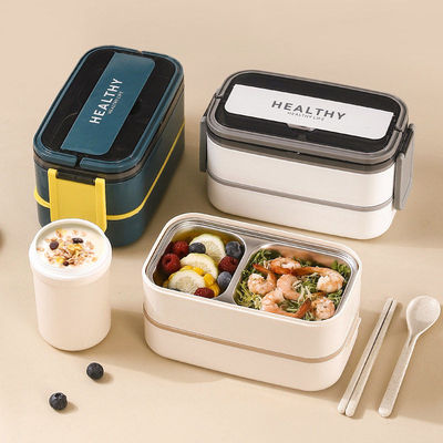 跨境不锈钢双层饭盒上班族可加热分格便当盒Lunch box学生餐盒