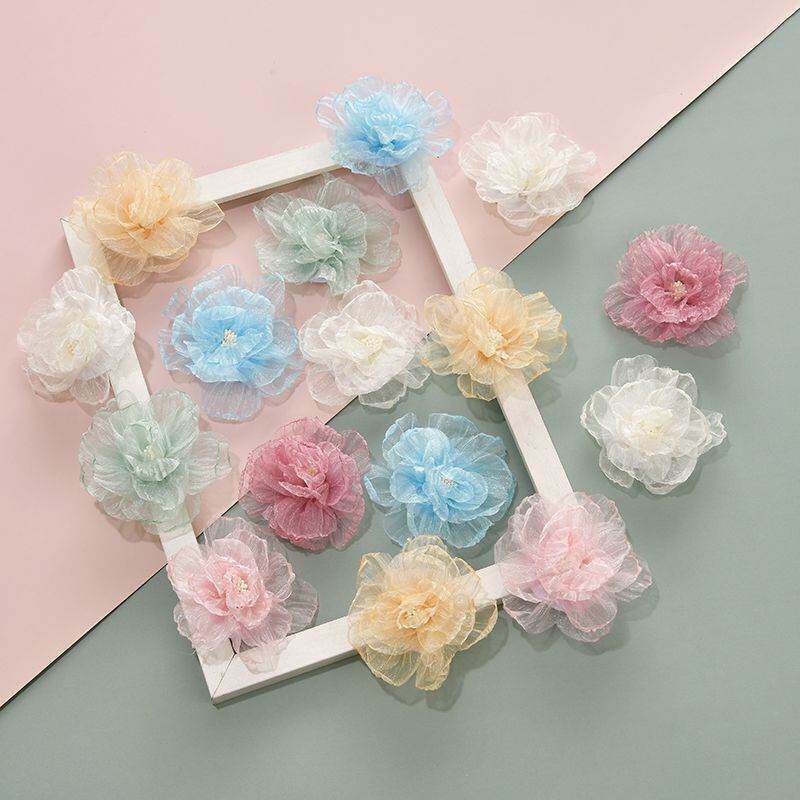 8cm欧根纱透明仿真小花DIY发夹鞋帽服装辅料轻薄纱花手工配件