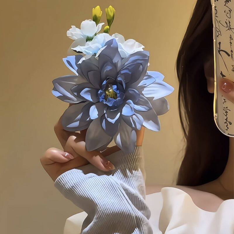 蓝楹蝶新中式仿真花朵发夹女汉服度假拍照古风侧边发卡头饰
