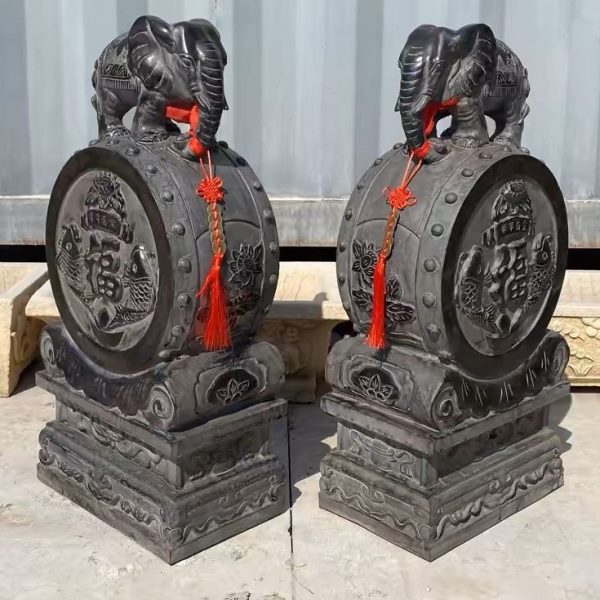石雕门墩石鼓一对门口大象石墩狮子青石麒麟别墅看门石摆件抱鼓石