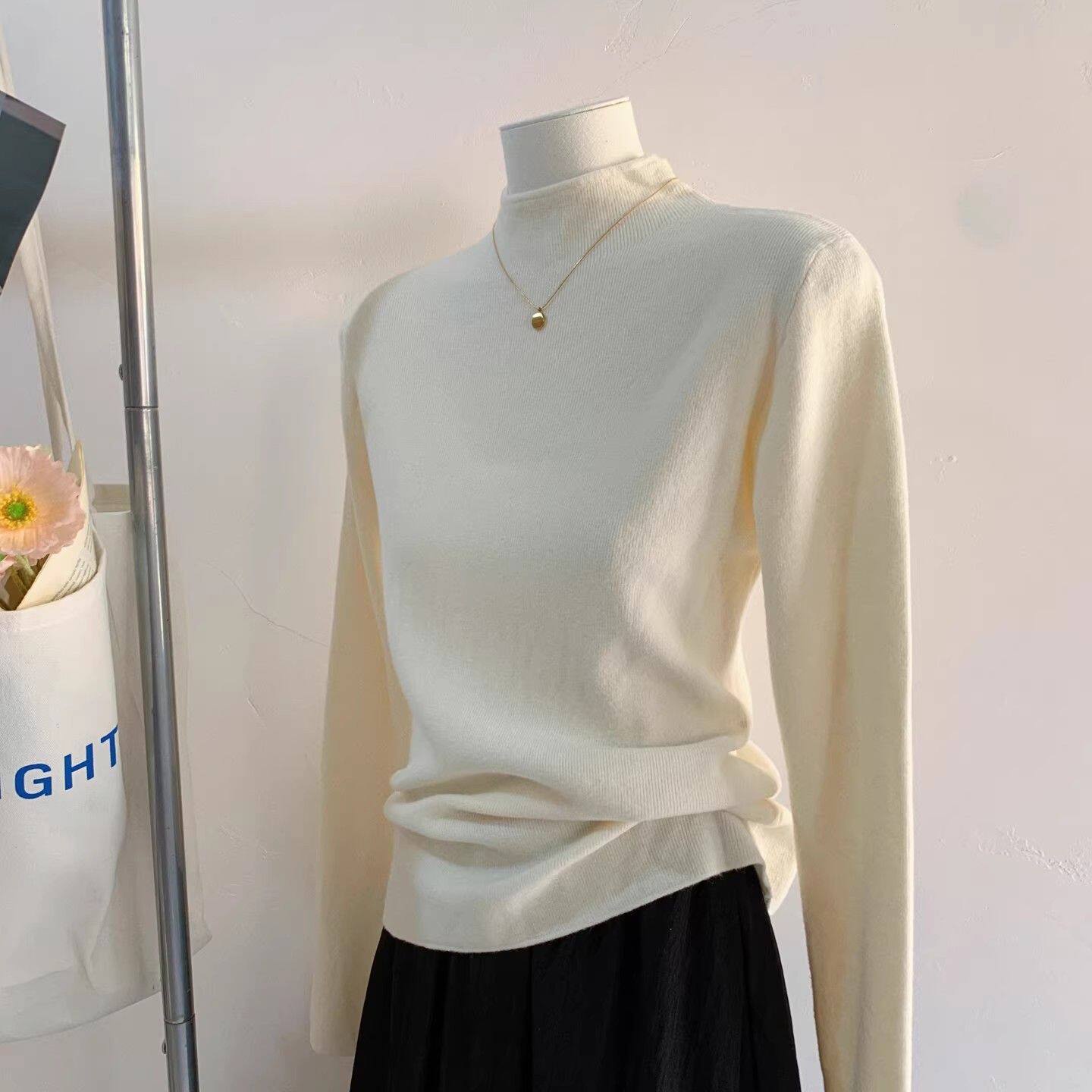 法式半高领针织打底衫女2026秋冬显瘦百搭上衣内搭长袖毛衣针织衫