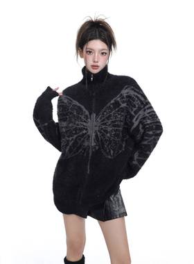 美231181式水貂绒黑色懒高领毛衣套女秋冬美拉季德外慵软糯针织开