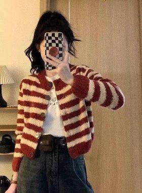 TNP安衣拉红新款小秋装韩系香风毛针织开衫外套女可春MUN秋款上衣