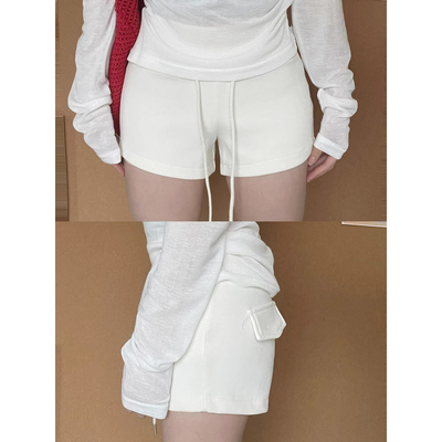 白色高腰运动包臀短裤女春季2026新款外穿辣妹五分裤直筒显瘦热裤