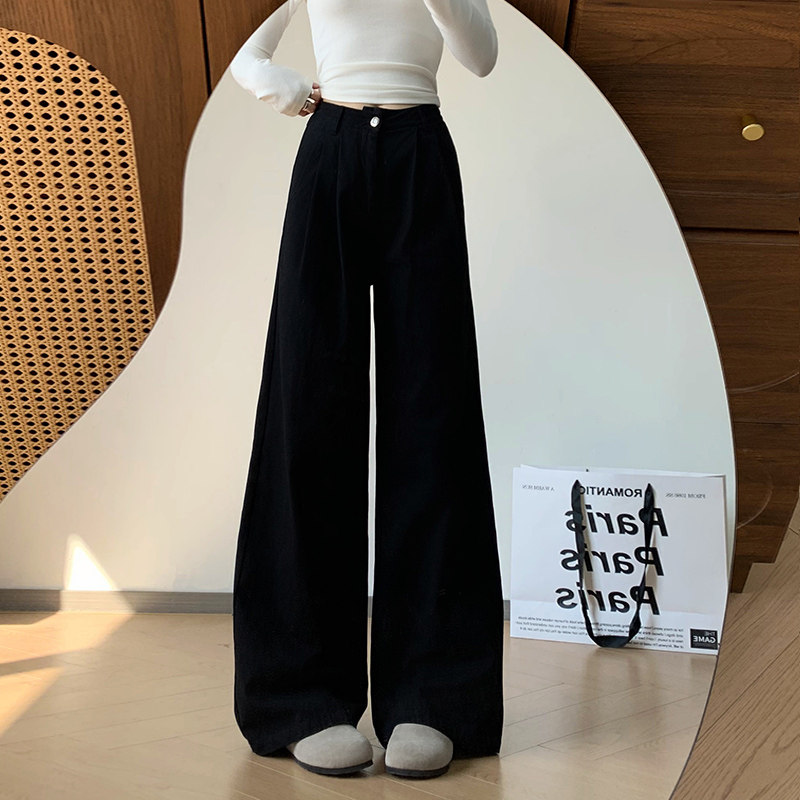 黑色早春阔腿裤女秋2026新款高腰垂感直筒高级感小个子西装休闲裤