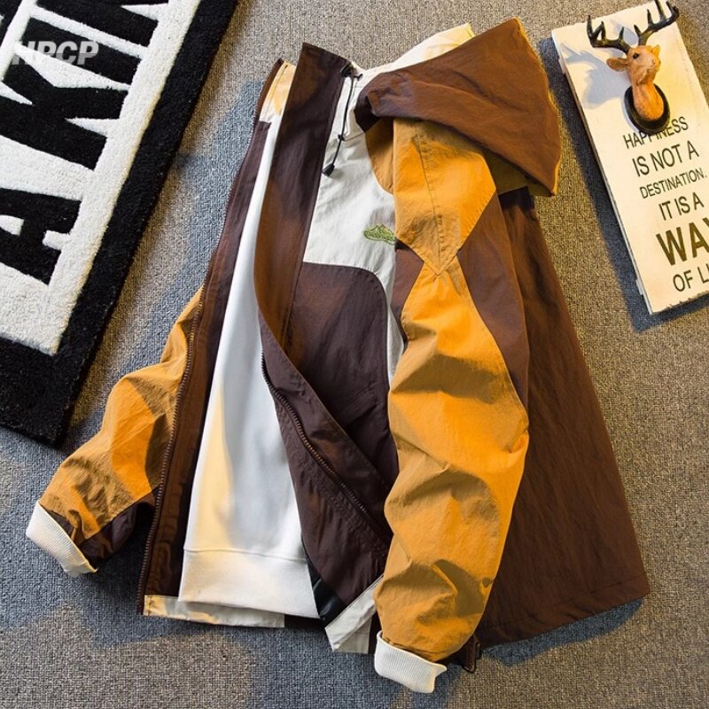 2025年春秋季新款户外冲锋衣情侣款拼接撞色登山服休闲夹克外套