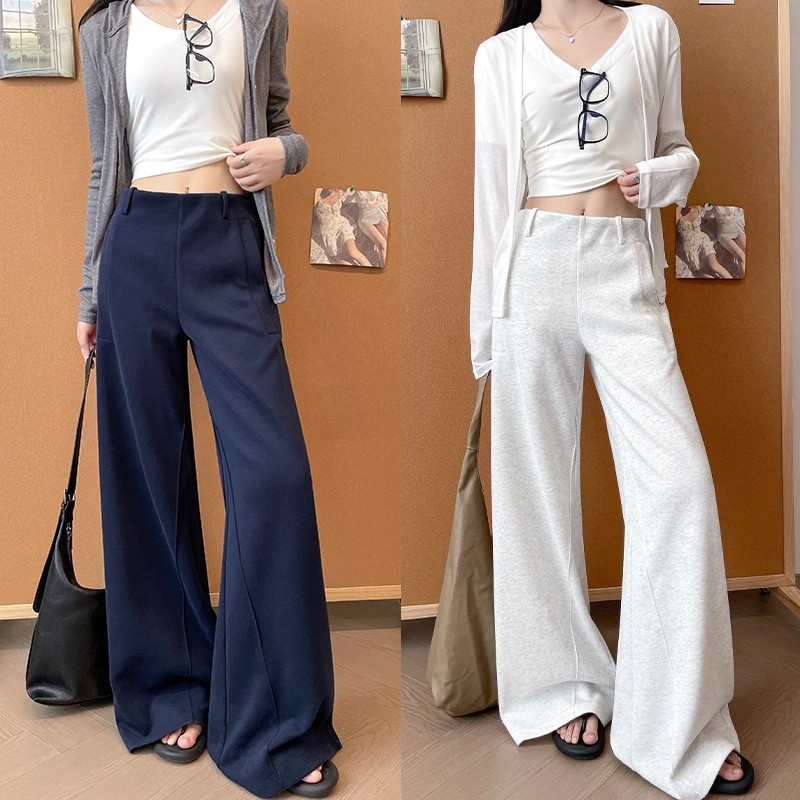 藏青色微喇运动裤女春秋季2025新款美式慵懒松弛感低腰喇叭阔腿裤