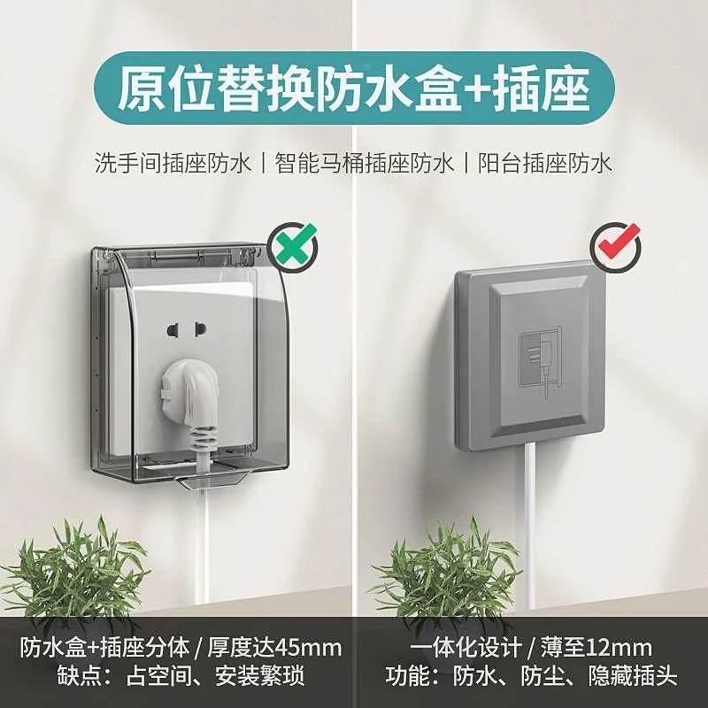 贝朗德防水盒插座86型内凹插座户罩保护外盖智能马桶防溅墙壁新品