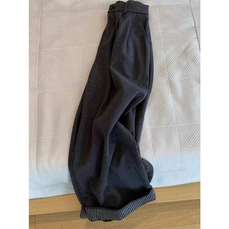 灰色气质毛呢休闲裤女秋冬新款大码显瘦慵懒风松弛感直筒阔腿裤子