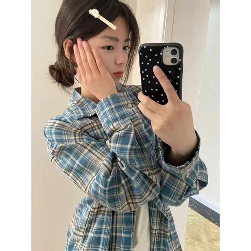穿衬衫学院风格子上衣外套高级感搭复古休闲衬衣春秋初秋宽松长袖