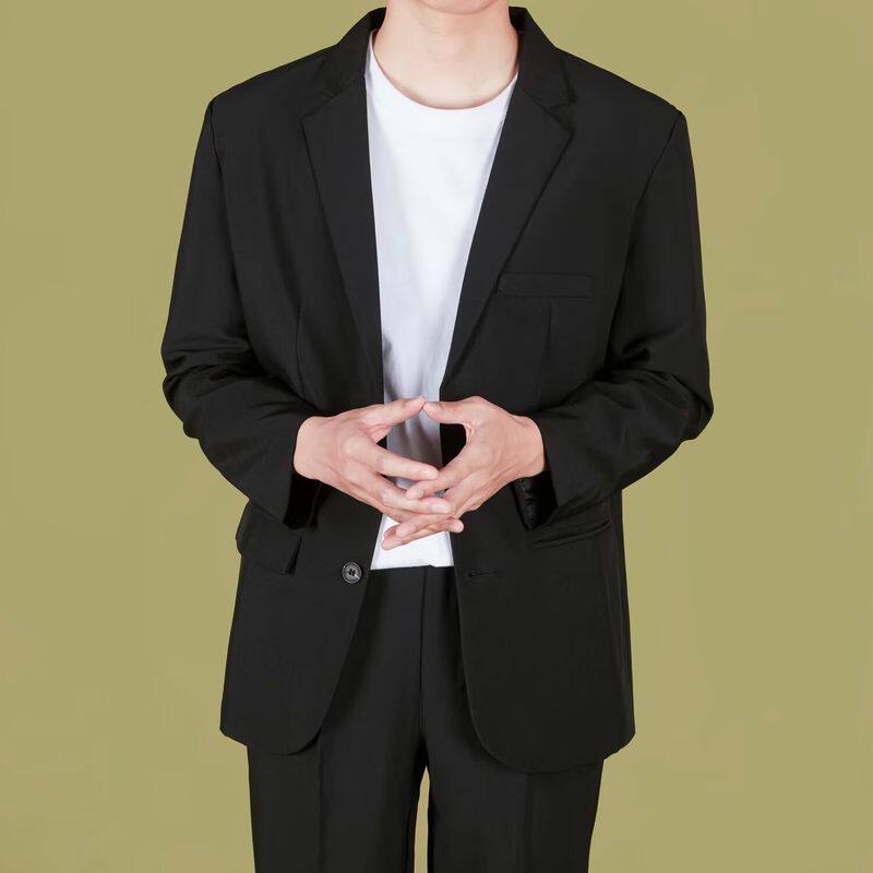 高级感简约休闲西装外套男宽松小众韩版复古百搭垫肩西服慵懒ins