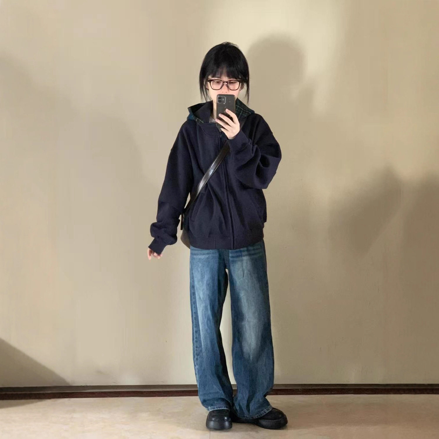 美式复古狗爪格子连帽卫衣外套女秋季2025新款oversize小个子开衫
