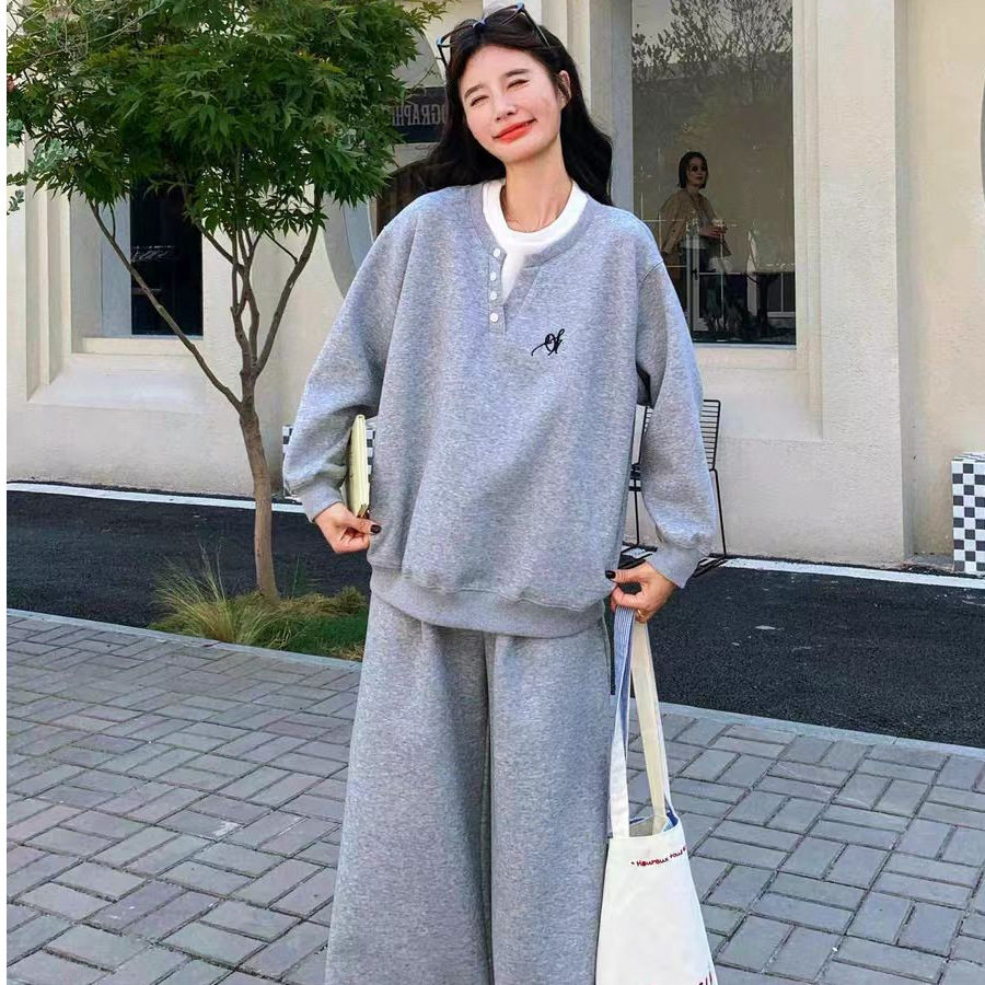 感休闲运动套装女秋季学生宽松显瘦韩版时尚卫衣阔腿裤两件套