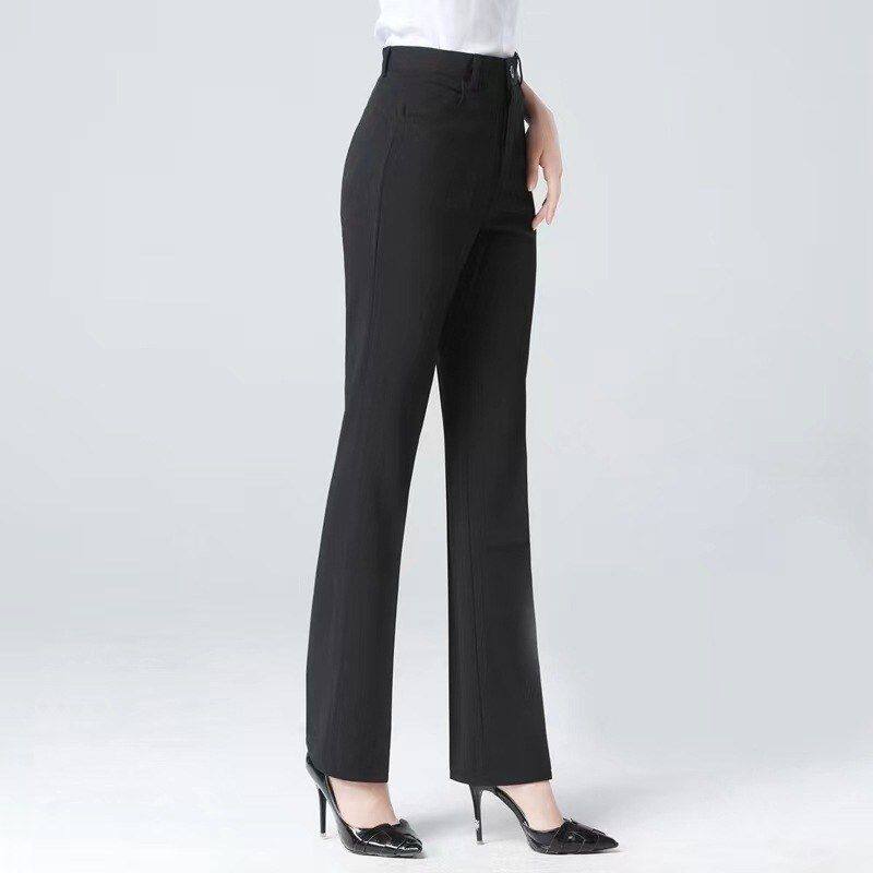 西裤女职业春秋季厚款高腰直筒垂感正装长裤弹力黑色工作西装裤女