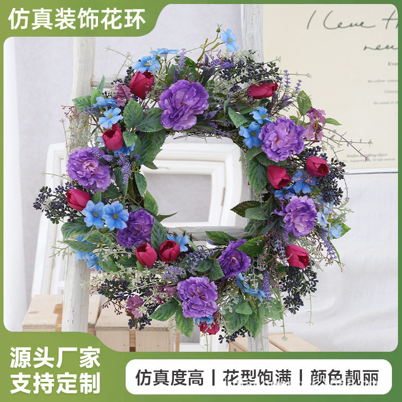 工厂批发仿真花环家居跨境布置假花装饰仿真花环门挂婚庆仿真花环