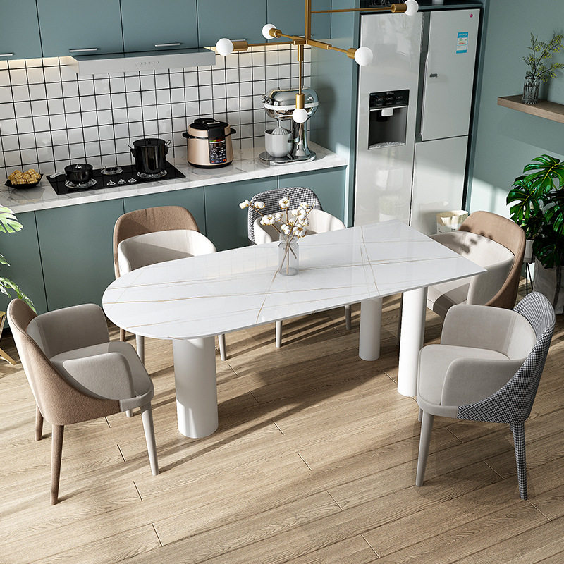 轻奢新款岩板中岛台小户型创意洽谈桌椅组合一体轻奢家用餐桌