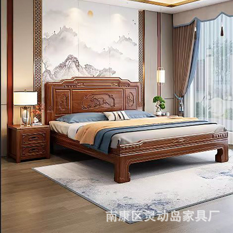 批发 金花梨木全实木床新古典双人仿古雕花明清复古加厚主卧婚床