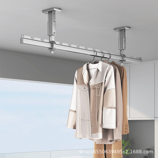 晾衣杆阳台银色固定式晾衣架吊杆上下双层顶装悬挂侧装家用侧边墙