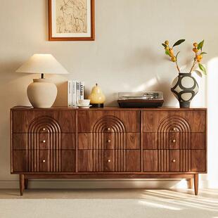 中古风实木九斗柜黑胡桃木储物柜简约原木抽屉柜复古床尾收纳柜