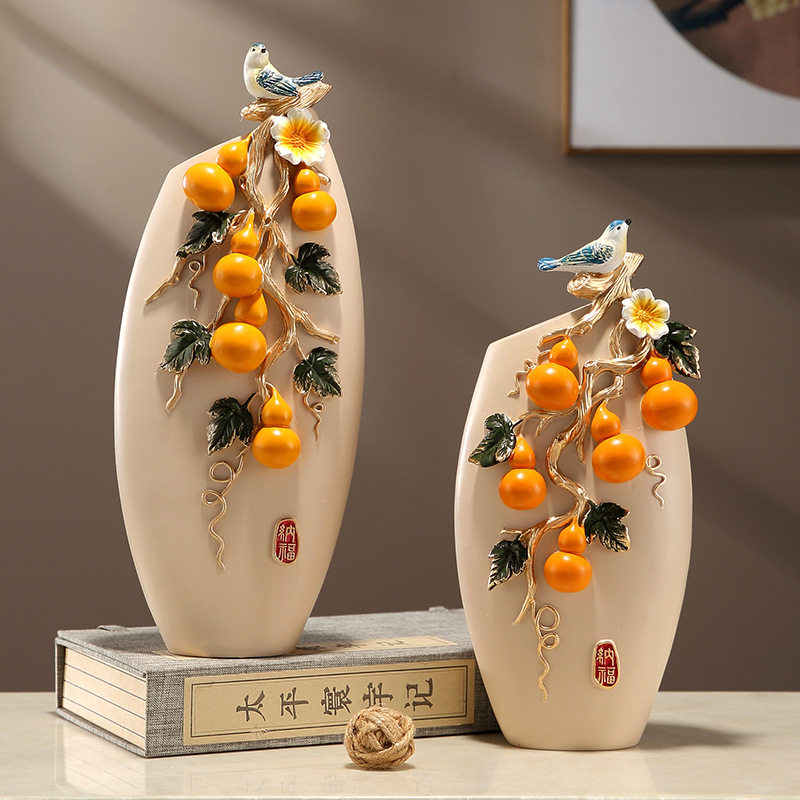 高档摆件创意客厅玄关酒柜电视柜装饰品工艺品葫芦花瓶五福临门