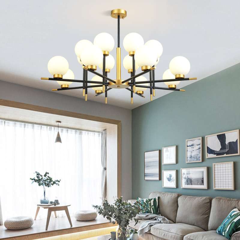 客厅吊灯简约后现代创意大气家用卧室餐厅灯奶白罩金色魔豆北欧灯